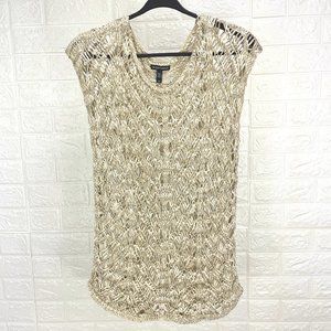 EILEEN FISHER textural loose weave crochet pullover top - SZ M - beige & tan